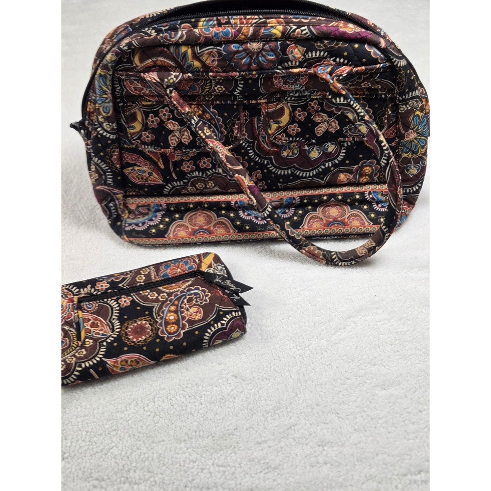 Vera Bradley Quilted Kensington Paisley Purse Bag and Zip Wallet Set Black Multi